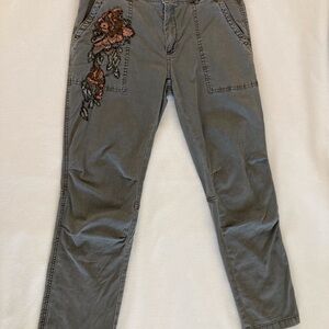 Anthropologie the Wanderer Embroidered Olive pants size 28